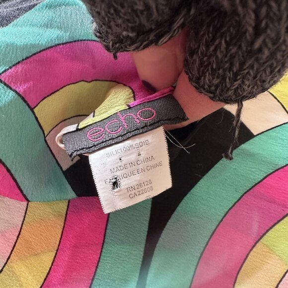 Echo Womens Neck Scarf  Retro Geometric Print Multicolor Black Pink Yellow - Picture 3 of 5